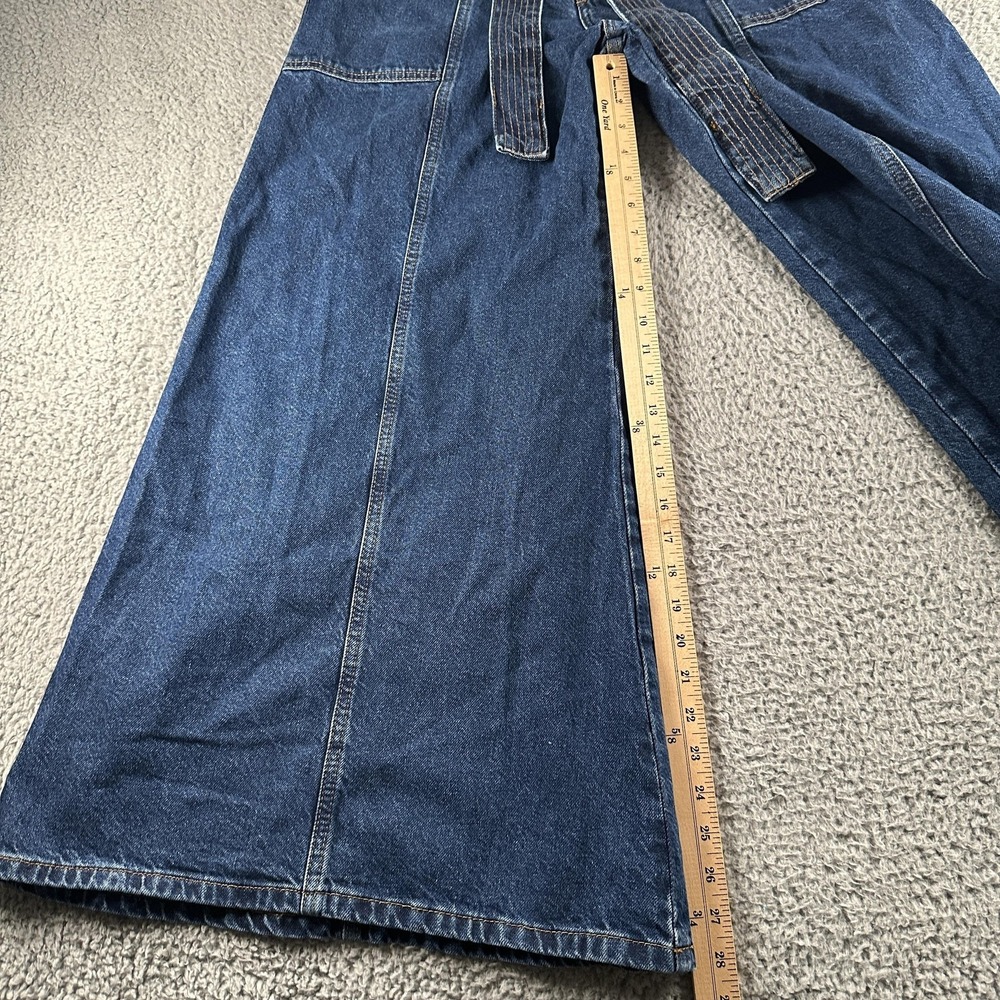 Farm Rio Palazzo Wide Leg Jeans Womens 31 Blue High Rise Cotton Denim Belted - Picture 9 of 16